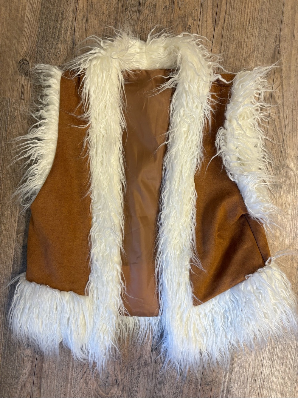 SHEIN Brown Vest with Cream Faux Fur Trim - Kids Costume